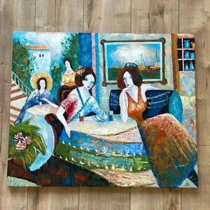 Original Art Painting by artist P. Sloon Women drinking tea